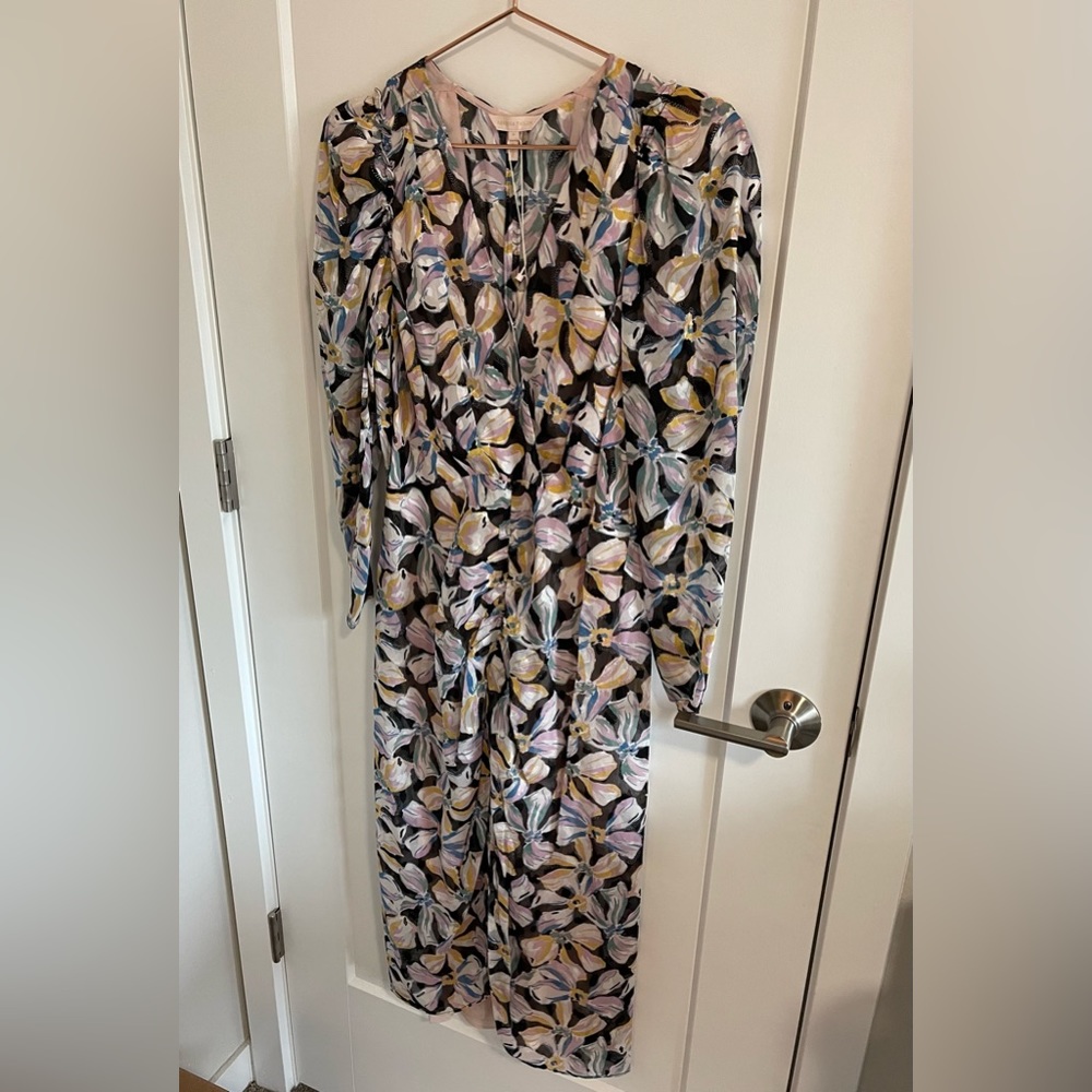 Rebecca Taylor Bow Fleur Silk Black Combo Formal Cocktail Midi Dress